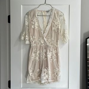 Lace zip-up romper